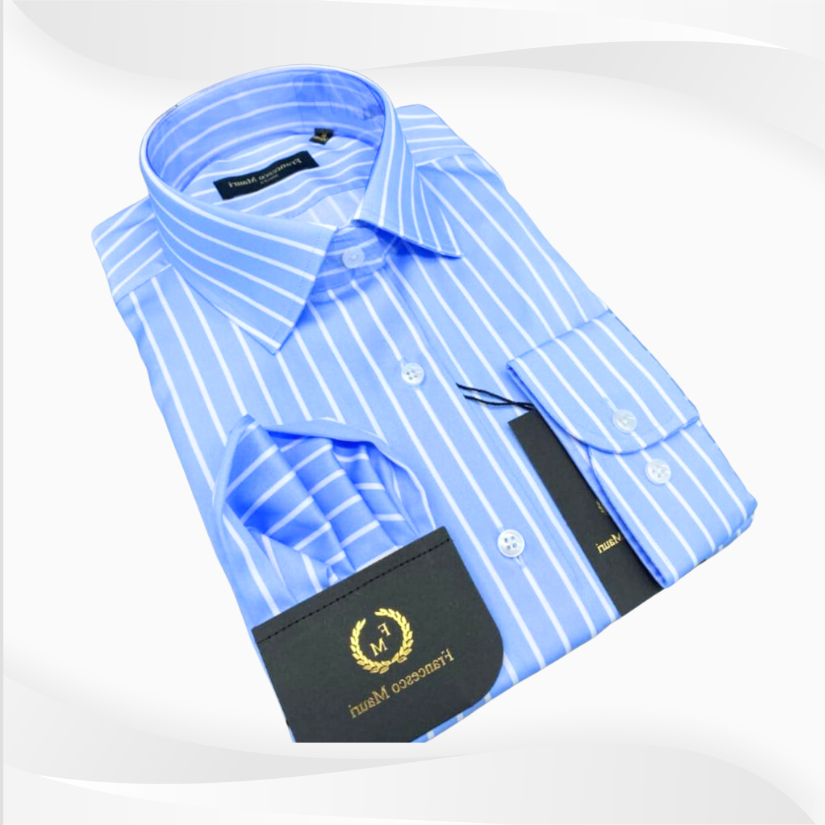 Francesco Mauri Shirt - light blue with white stripes.