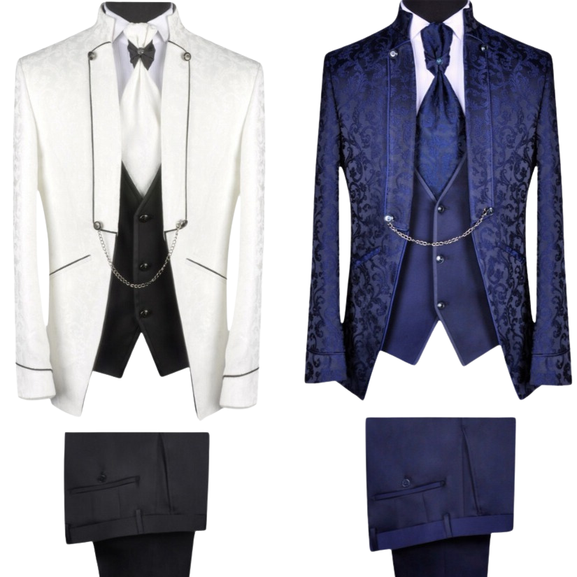 Bridal Tuxedo Suit - off-white and navy blue