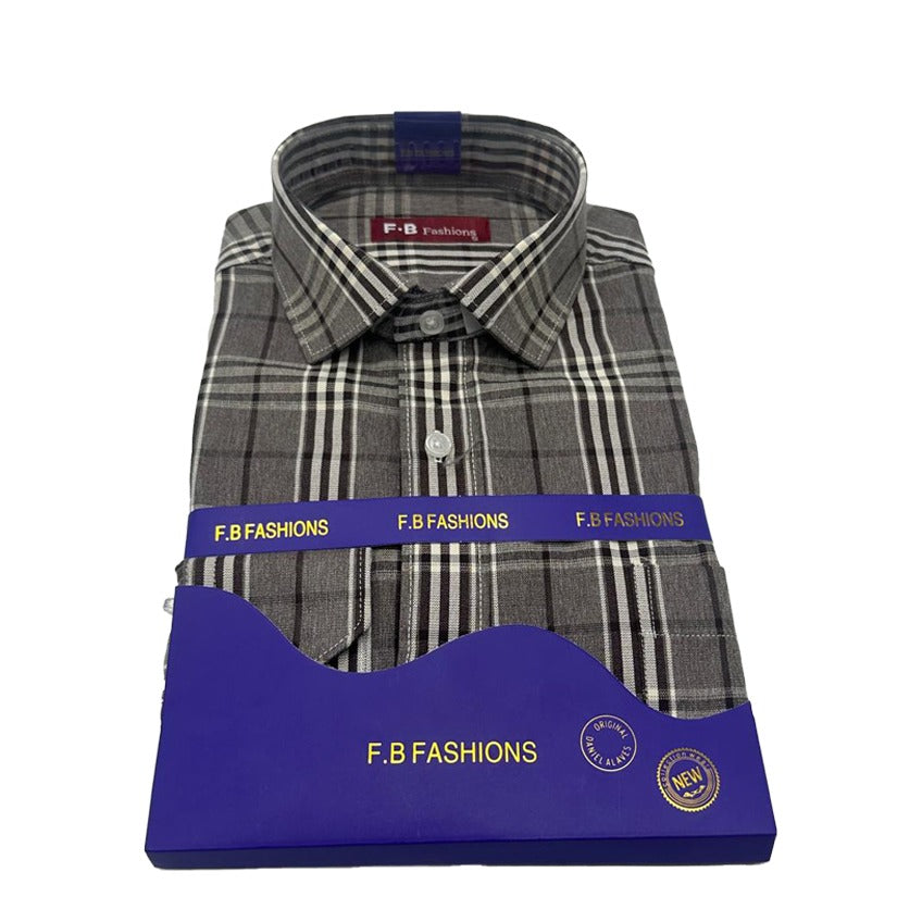 FB Fashions shirt - grey with white check pattern