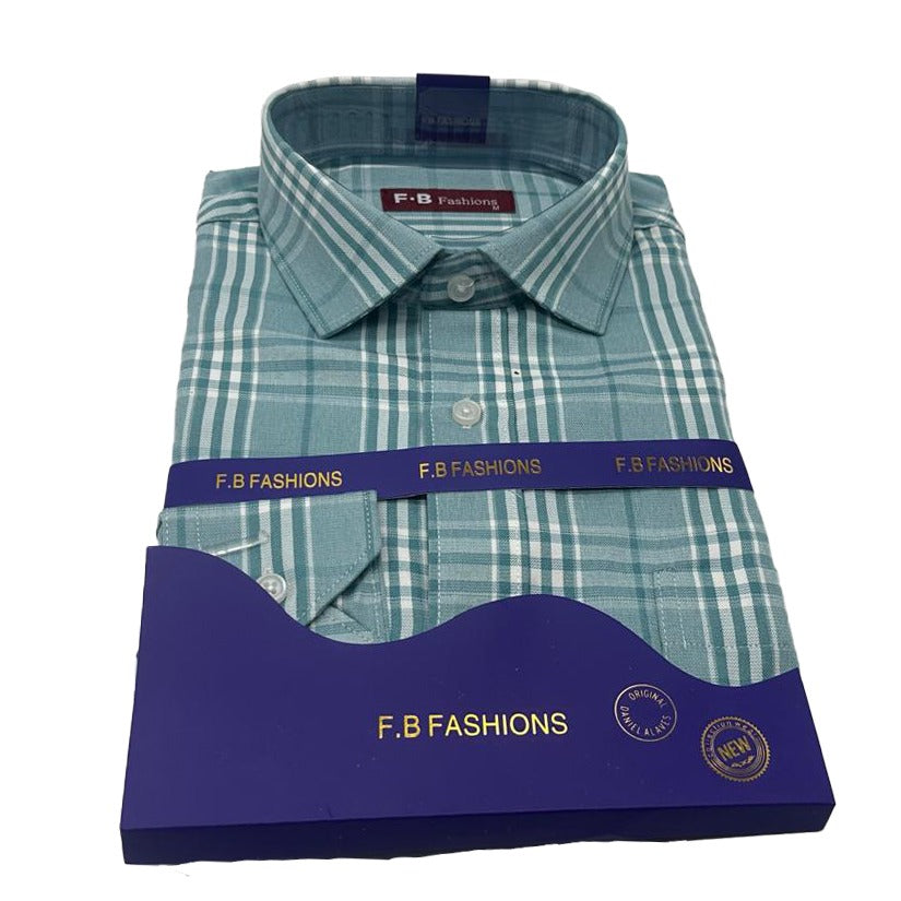 FB Fashions shirt - pale green with a white check pattern