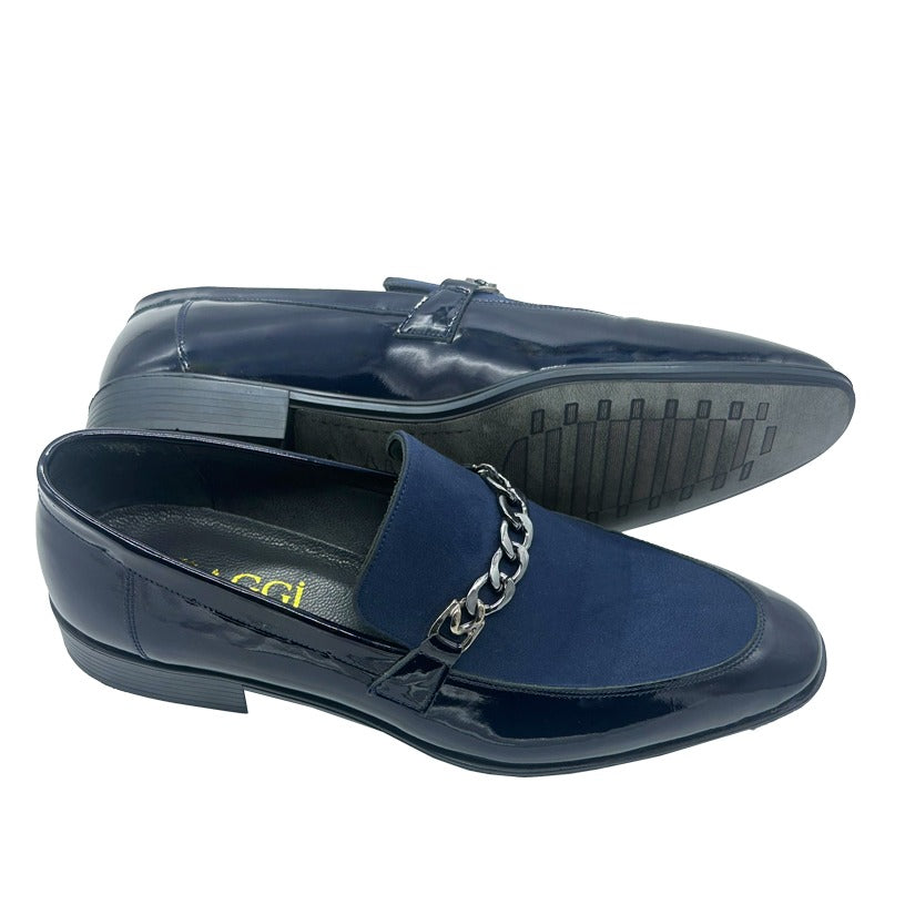 Baggi Leather Shoe - Black & Blue Wingtip