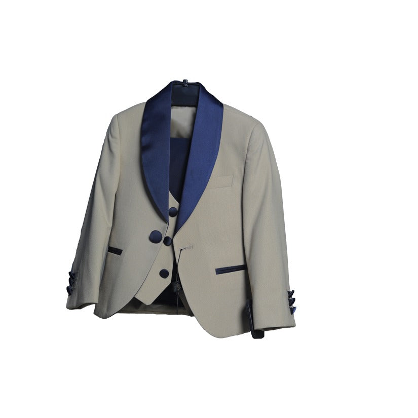 Baggi Tuxedo Kids' Suit - Beige with Blue Tuxedo