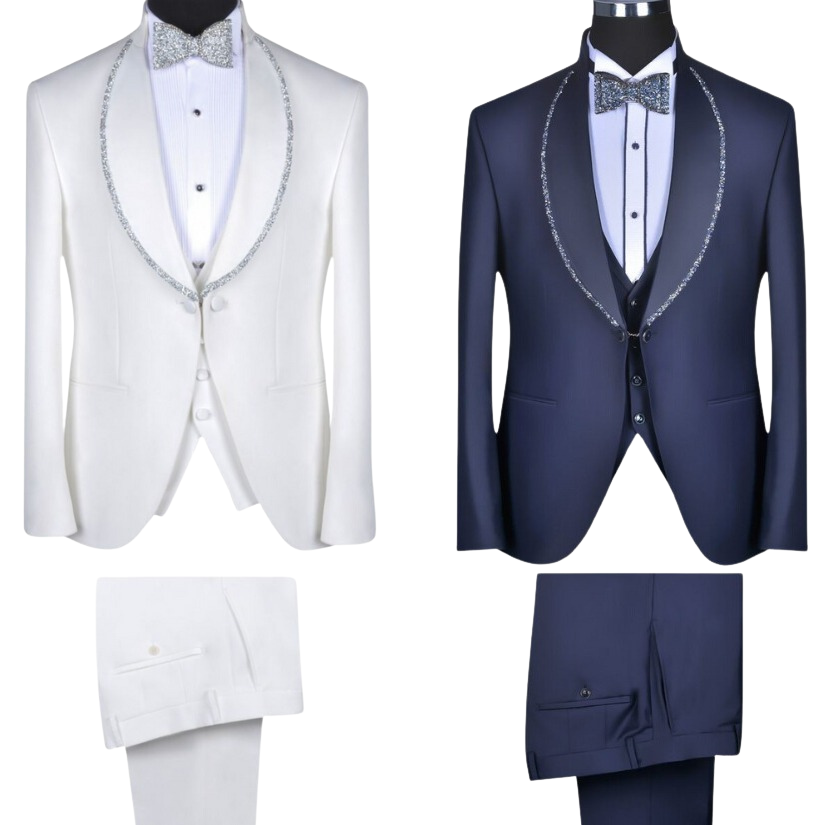 Bridal tuxedo suits - White and  navy blue