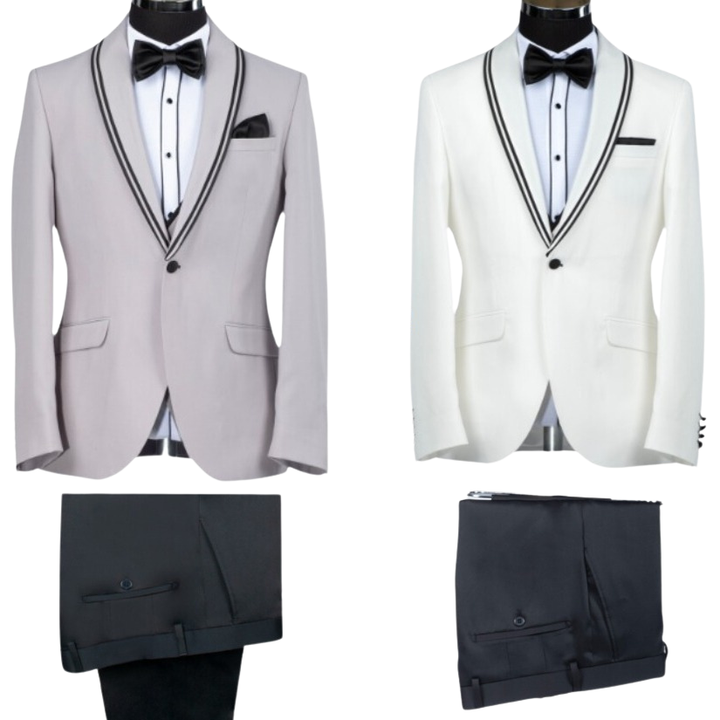 Bridal Tuxedo Suit - light gray and White