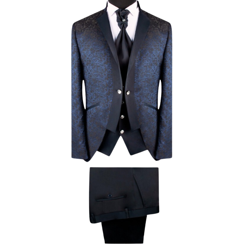 Bridal Tuxedo Suit - navy blue with a patterned design