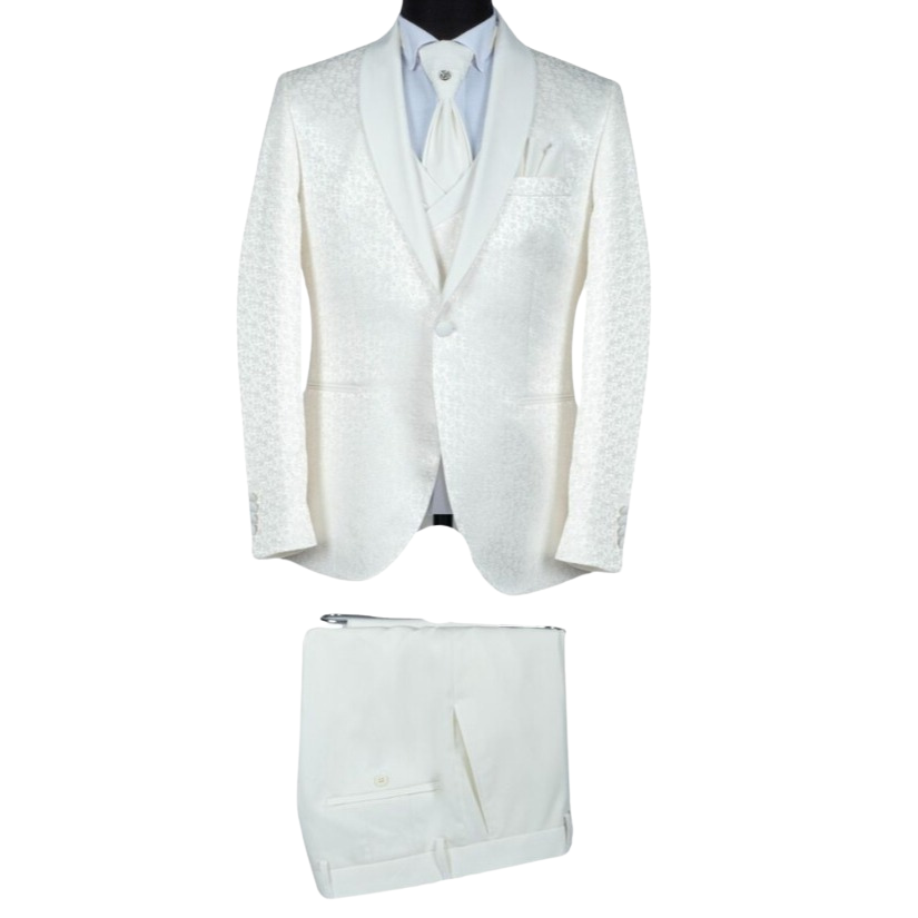 Bridal Tuxedo Suit - off-white with white textured pattern