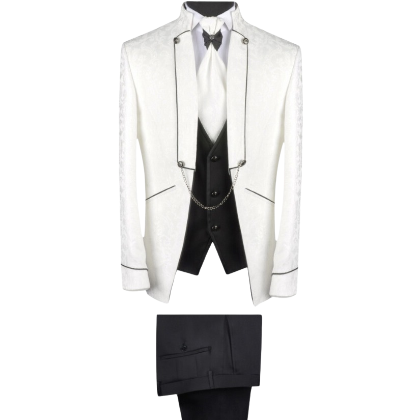 Bridal Tuxedo Suit -off-white with a silver floral pattern