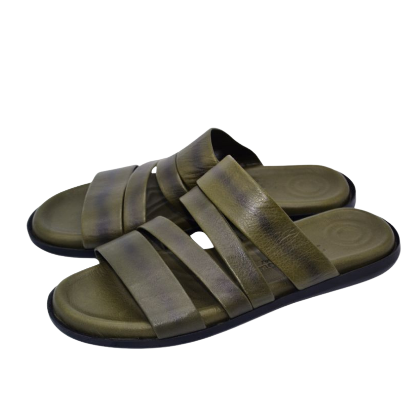 Olive green leather sandals