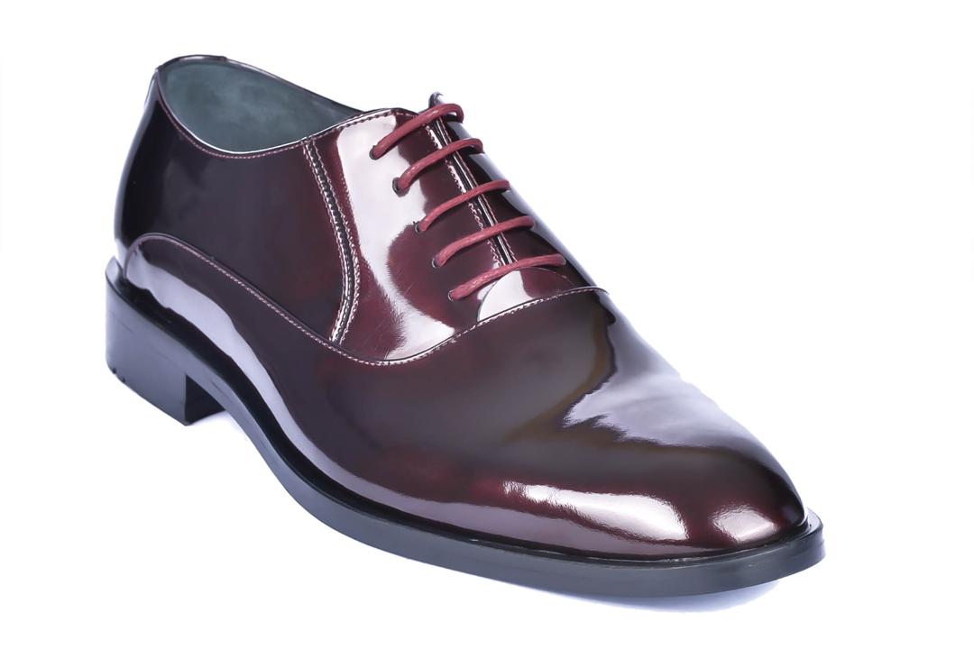 burgundy patent leather shoe